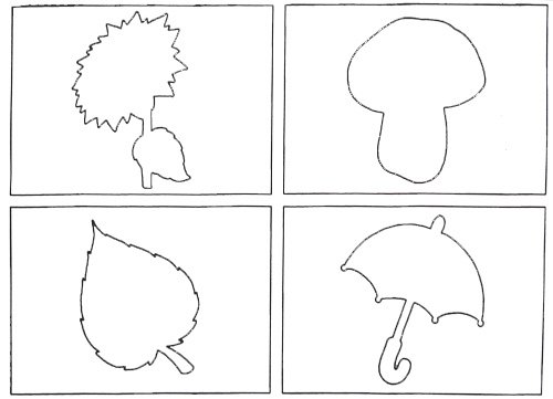 контуры листев, грибочка, зонтика контуры