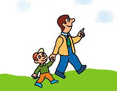 папа на прогулке с ребенком