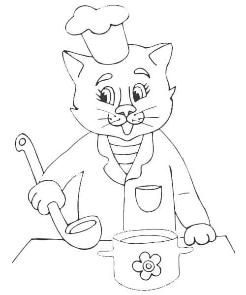 Раскраска кот повар